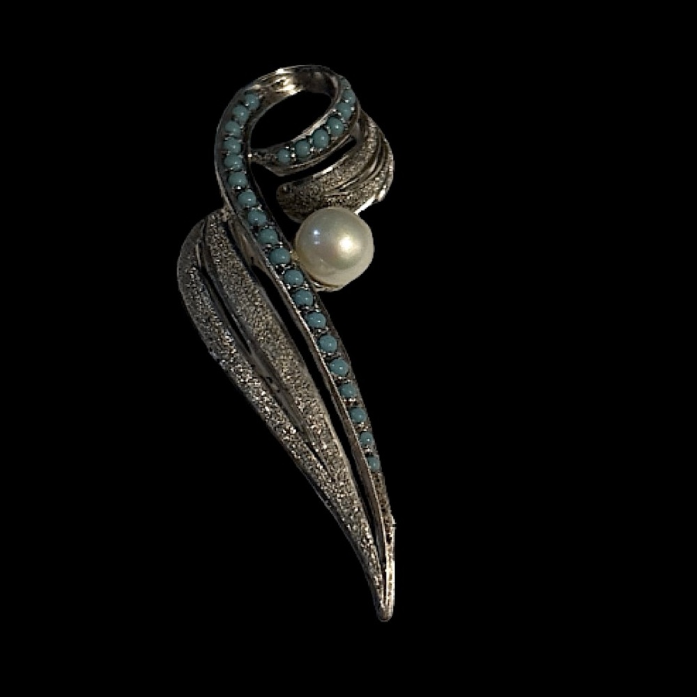 Antique Vintage Brooch Silver, Turquoise & Pearl hallmarked WEBSTER